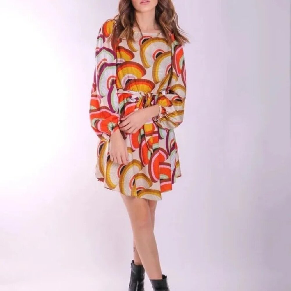 NWT, Traffic People UK Geometric Long Sleeve Mini Dress XL